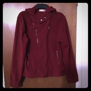 Dark Red Fleece Hooded Zipper Jacket EUC